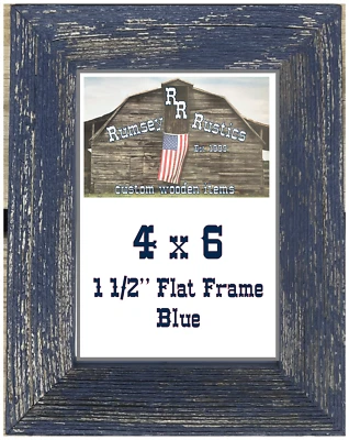 Marco de fotos de granero rústico primitivo lavado rojo 4x6 playa deriva madera color azul Foto 1 de 4