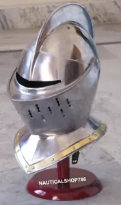 European Closed Helmet Medieval Knight Armor Helmet Free Helmet Stand - Picture 1 of 3