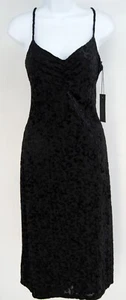 NEW Rachel Zoe Velvet Burnout Midi Dress M Medium Black Spaghetti Strap - Picture 1 of 5