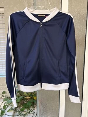 SO Jogger Track Jacket Navy Blue White Stripes Lightweight Full Zip Sz M - Image 1 of 4