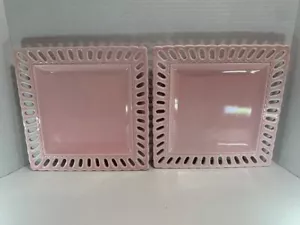 2 "Prissy Plates" Square Pink Scalloped And Decorative Edge Design 9" Hangable - Picture 1 of 11