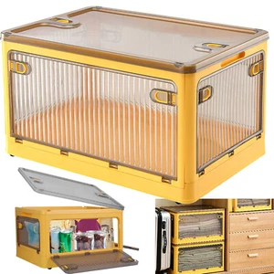 Foldable Wheels Storage Bins with 4 Doors Stackable Closet Organizer Containers - Picture 1 of 21