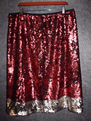Lane Bryant  Red Silver Black Sequin Glamour X Skirt Holiday Party Cocktail - Image 1 of 4