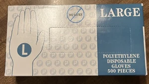 Large Polyethylene Disposable Gloves, Powder-Free, Latex Free—500 Gloves Per Box - Picture 1 of 3