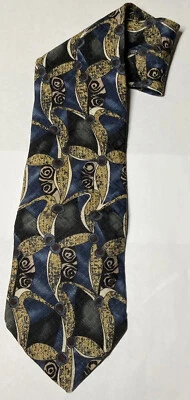 Martin Wong Screenplay USA Tie Abstract Art Blue Black Gray Silk Necktie  vg - Image 1 of 2