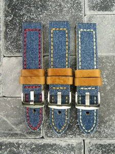 New 20mm BIG CANVAS Italian Leather Strap Blue Denim Watch Band BREITLING 20 - Picture 1 of 21