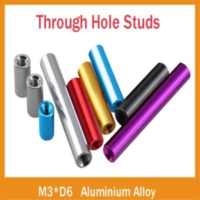 Aluminium Alloy Round Studs Through-Hole Long Nuts Threaded Sleeve Spacer M3-D6 - Image 1 of 4