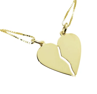 Collana Cuore Spezzato Dolce Metà Argento Placcato Oro Lui Lei Incisione Regalo - Immagine 1 di 2