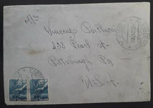 1947 Italy Cover ties 2 x 15L stamps cancelled Castel di Sangro to USA - Picture 1 of 2