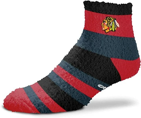 Chicago Blackhawks NHL For Bare Feet Rainbow Stripe Fuzzy Sleep Soft Socks OSFM Cover