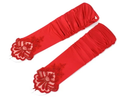 Guantes de fiesta de disfraz de baile de graduación de boda de satén elásticos sin dedos  Foto 1 de 2