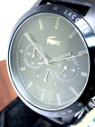 Lacoste Men's Watch 2011162 Quartz Chronograph Black Dial Leather Band 42mm