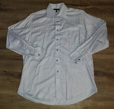Camisa de vestir Burberry para hombre talla 15 1/2 x34 blanca azul a rayas manga larga con botones Foto 1 de 3