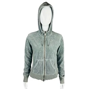 Nike Womans Sz Small 4-6 Gray Zipper Hoodie Velour Long Sleeve  - Picture 1 of 9