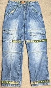DTEK Vintage Men's Wide Leg Multi Strap Cargo Jeans Size 34x32 (32x31) - Picture 1 of 10