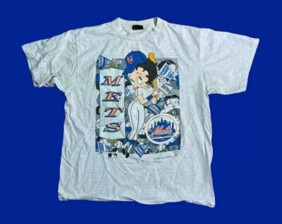 GILDAN New York Mets Betty Boop Graphic Ash T shirt Funny MLB Baseball Retro