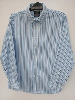 Jack Reid 17" Collar Blue Stripe Cotton Rich button up Long Sleeve Shirt P2P 24" - Image 1 of 4
