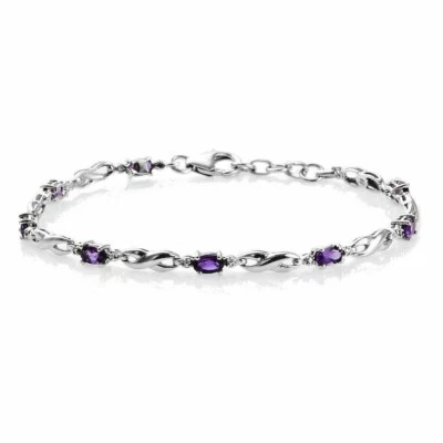 Brazalete de amatista natural en platino sobre plata de ley (7,25 pulgadas) 1,85 quilates Foto 1 de 4