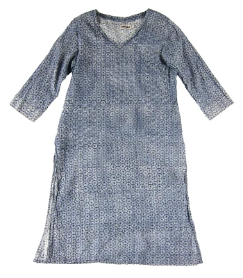 Vestido Fabindia 100% Algodón Ligero Azul Teñido Batik Midi Kurta Mujer Grande Foto 1 de 4
