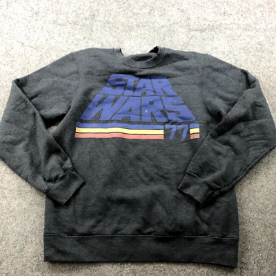 Star Wars Sweatshirt Mens Medium Gray Blue Spell Out 77 Pullover Movie Fleece - Image 1 of 4