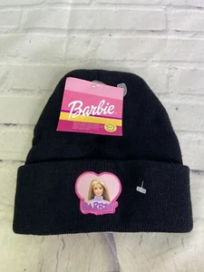 Barbie Logo Heart Spell Out Youth Girls Knit Beanie Hat Cap Black One Size NEW - Picture 1 of 7