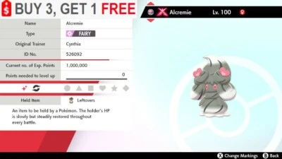 NINTENDO ✨Shiny Alcremie✨Pokemon Sword and Shield Gmax Aroma Veil Calm 6IV w/ Leftovers