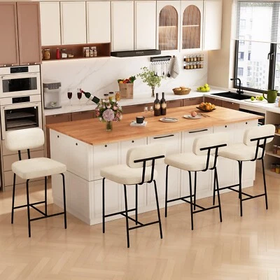 27" Counter Height Bar Stool Set of 4, Kitchen Fabric Barstool with Back - Image 1 of 4