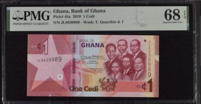 Ghana 1 Cedi 2019 P 45 a Superb Gem UNC PMG 68 EPQ - Image 1 of 3