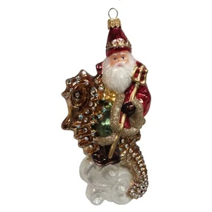 Santa Claus Riding on a Seahorse Polish Glass Christmas Tree Ornament - Picture 1 of 6