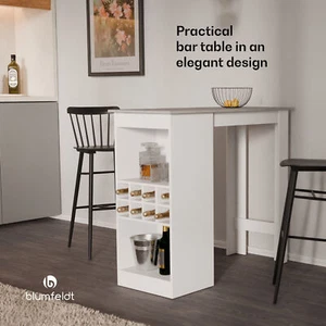 Mesa de bar blanca mesa de bar mesa de comedor de madera mesa de cocina con estante de vino mesa de salón - Imagen 1 de 6