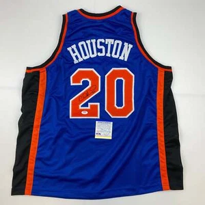 Autographed/Signed Allan Houston New York Blue Basketball Jersey PSA/DNA COA - Picture 1 of 4