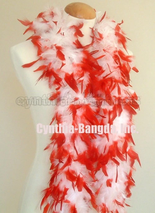 Blanco con Puntas Rojas 45 Gramos Chandelle Pluma Boa Baile Fiesta Halloween Disfraz Foto 1 de 1