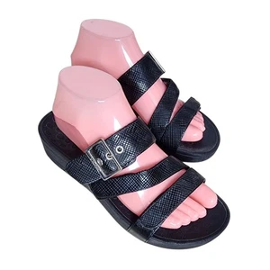 Sandalias Vionic Pacific Rio para mujer talla 7,5-8 negras texturizadas con tiras cuña *DEFECTUOSAS. - Imagen 1 de 11