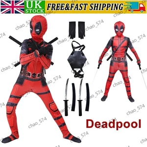 2025 Deadpool Costume Cosplay Kids Bodysuit Boys Children's Day Fancy Dress Up🎁 - Picture 1 of 16