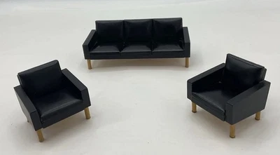 Vintage Lundby Dolls House ‘Leather’ Three Piece Suite   (VEC/94) - Image 1 of 4