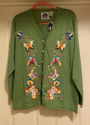 Libro de Cuentos Tejidos De Colección Suéter Chaqueta Fluttering Cárdigan Ligero Mariposas Talla 1X Foto 1 de 4