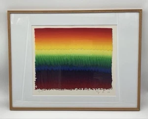 Ay-O "Sri Lankan Wave of 67 Colors" Silkscreen Signed Framed ED100 in 1984 w/COA - Picture 1 of 9