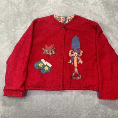 Chaqueta de Navidad reversible vintage hecha a mano apliques de arte popular años 90 edredón mediano Foto 1 de 4