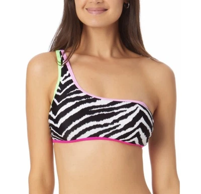 California Waves Juniors Animal Print One Shoulder Bikini Swim Top, L - Image 1 of 4