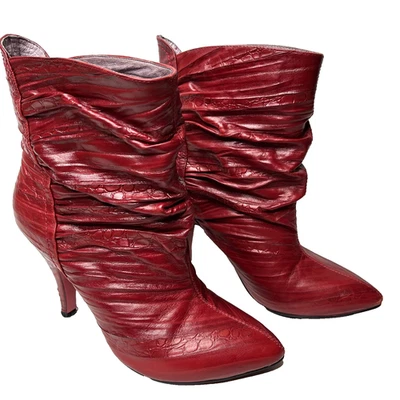 Jeffrey Campbell Knife Ankle Boots Size 6 Red Leather Western Snakeskin Bootie - Image 1 of 4