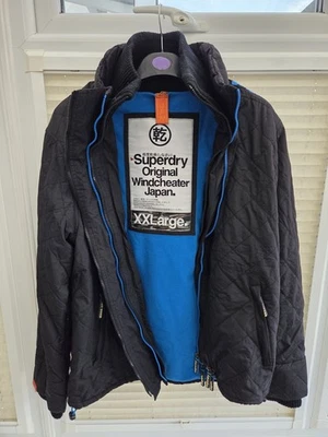 Mens XXL 2XL Superdry Black & Blue Argyle Windcheater Fleece Jacket. Good Cond. - Image 1 of 4
