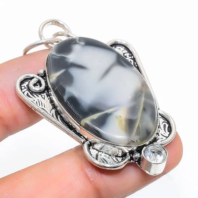 Maligano Diaspro, Topazio Bianco Gemma 925 Argento Sterling Gioielli Ciondolo - Immagine 1 di 4