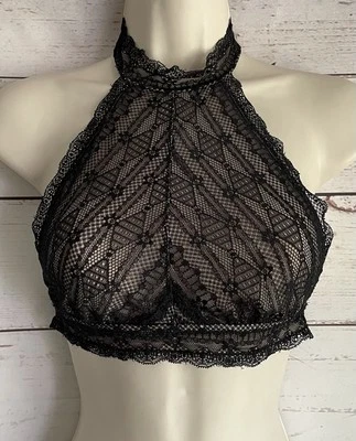 Intimately Free People Kiki High Neck Bralette sz XS Black Lace Lined Halter - Image 1 of 4