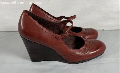 Aerosoles Cuero Rojo Punta Redonda Correa Ajustable Cuña Mary Jane Mujer Tacones 7 Foto 1 de 4