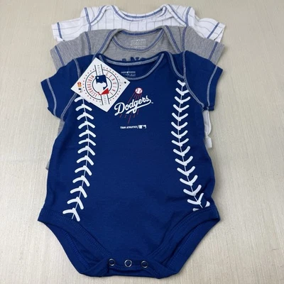 GENUINE MERCHANDISE Los Angeles Dodgers Bodysuit 0-3 Mos Outfit MLB NWT Lot Of 3 Genuine Merch