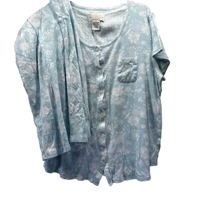 Karen Neuburger Encore PJ Set Shorts Large Blue Floral Short Sleeve Top Bottoms - Image 1 of 4