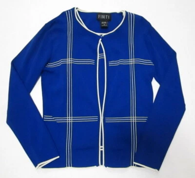 Cárdigan de carrera FINITY azul real blanco y lima rayas y concha rayón/nylon pequeño Foto 1 de 4