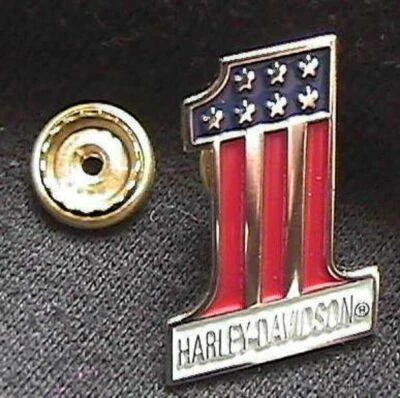 as SEEN on STUNT BIKER JACKET H@xLY D@xSON USA NUMBER ONE screw-on LAPEL PIN - Image 1 of 4
