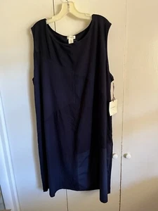 NWT Cynthia Rowley Navy Linen Blend Sleeveless Dress Size 3X Pockets Knit too - Picture 1 of 8