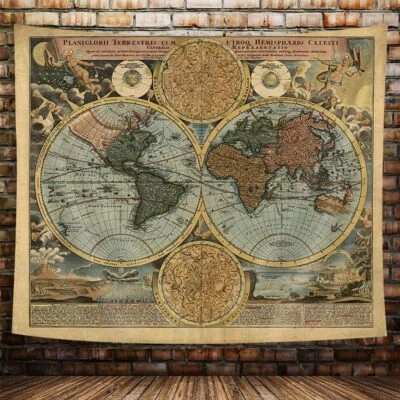 Vintage World Map Tapestry, Antique Old Nautical Map of the World Wall Art, Hist - Image 1 of 3